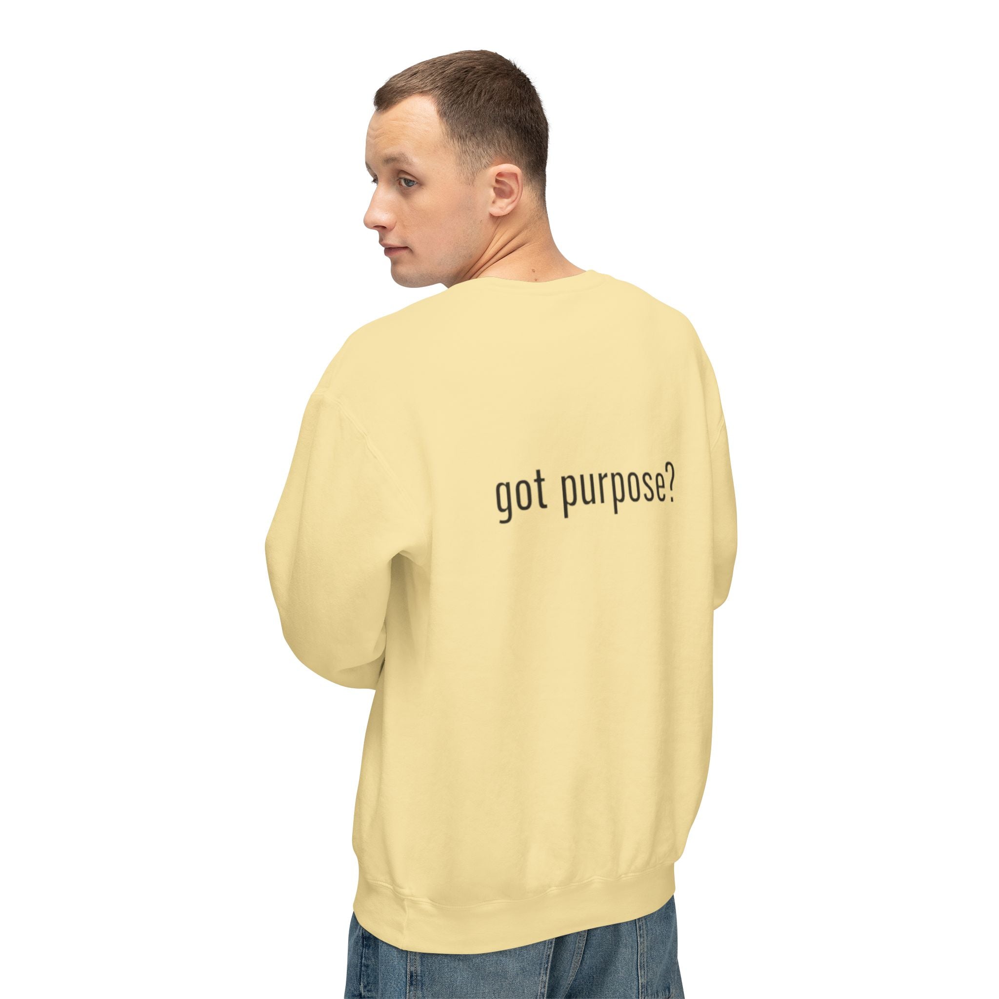 Crewneck Sweatshirt — 'Holistic Vocation' Front + 'got purpose?' Back Minimal Motivational Pullover
