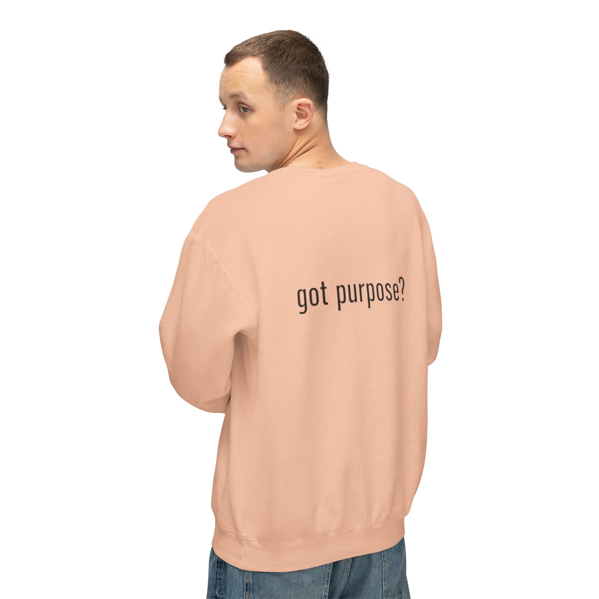 Crewneck Sweatshirt — 'Holistic Vocation' Front + 'got purpose?' Back Minimal Motivational Pullover