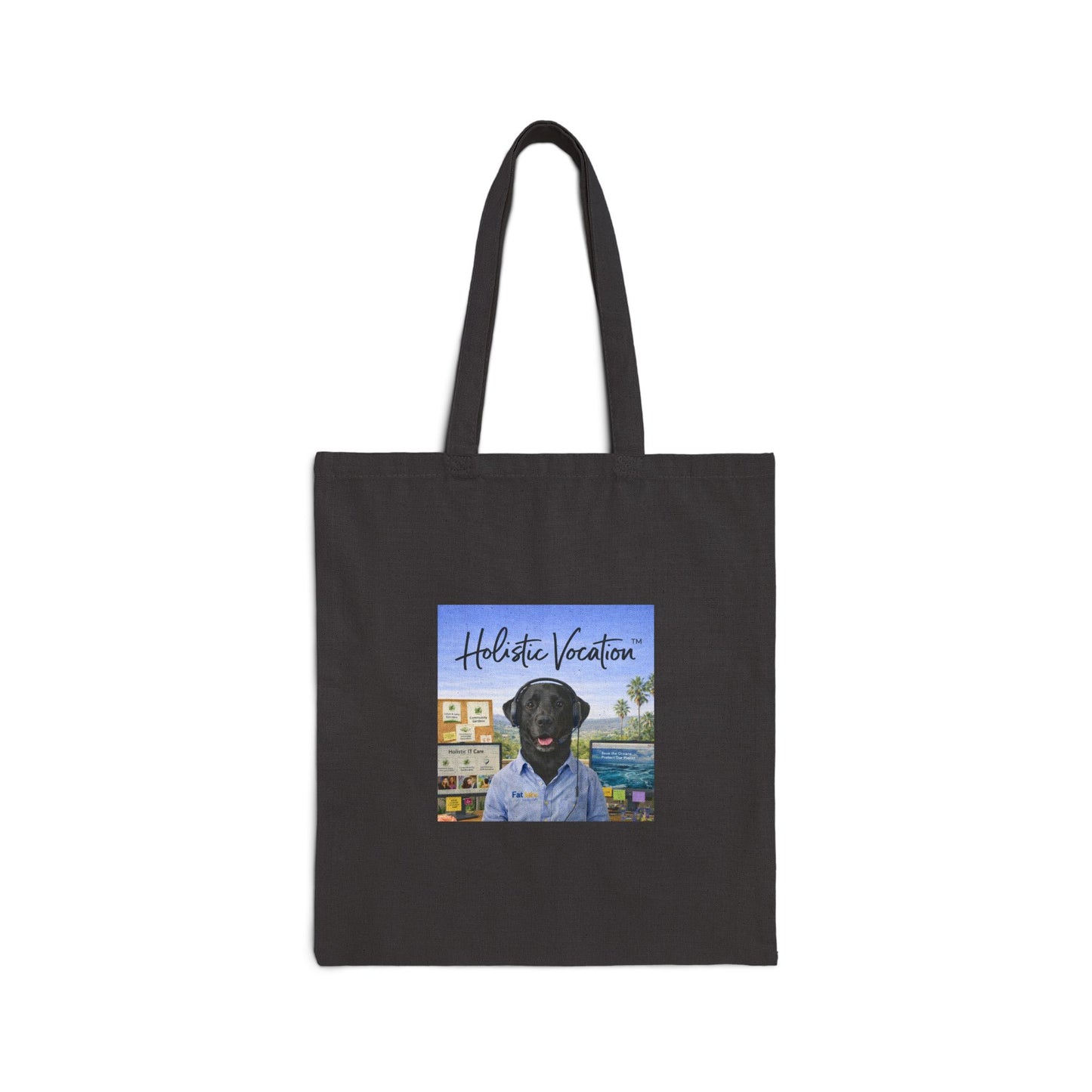 Honor your vocation Canvas Tote Bag — "Holiday Vocation" Retro Dog Portrait Eco Market Tote