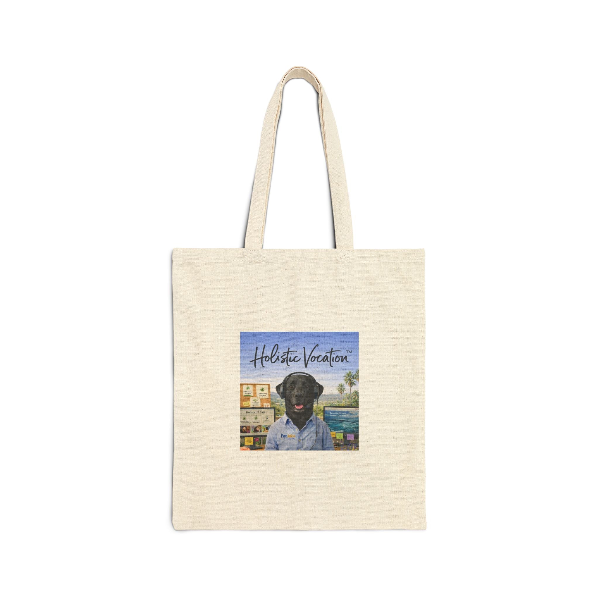 Honor your vocation Canvas Tote Bag — "Holiday Vocation" Retro Dog Portrait Eco Market Tote