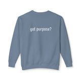 Crewneck Sweatshirt — 'Holistic Vocation' Front + 'got purpose?' Back Minimal Motivational Pullover