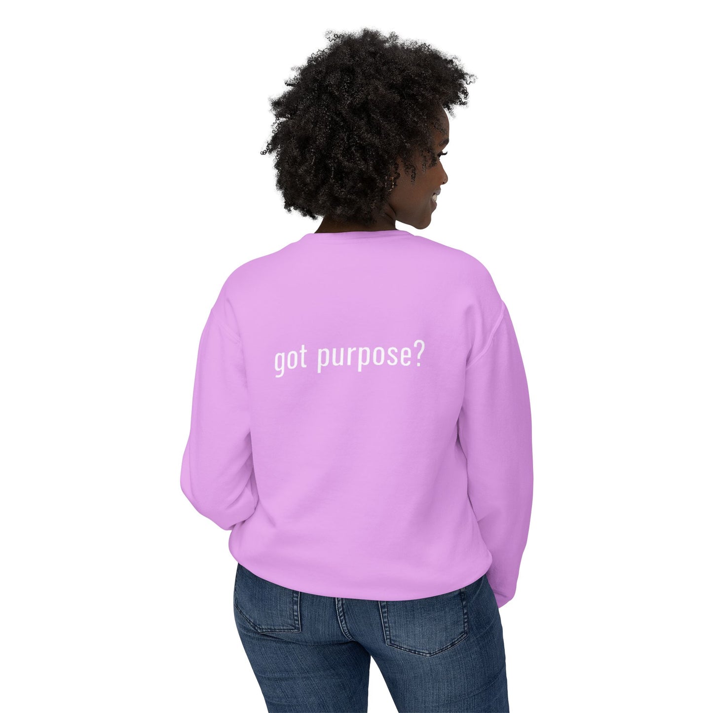 Crewneck Sweatshirt — 'Holistic Vocation' Front + 'got purpose?' Back Minimal Motivational Pullover
