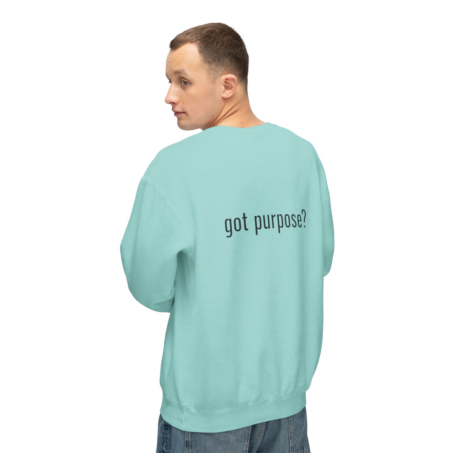 Crewneck Sweatshirt — 'Holistic Vocation' Front + 'got purpose?' Back Minimal Motivational Pullover