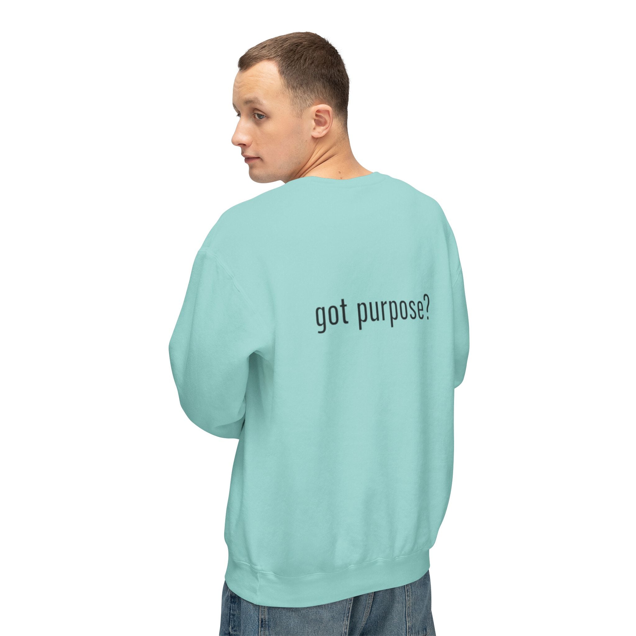 Crewneck Sweatshirt — 'Holistic Vocation' Front + 'got purpose?' Back Minimal Motivational Pullover
