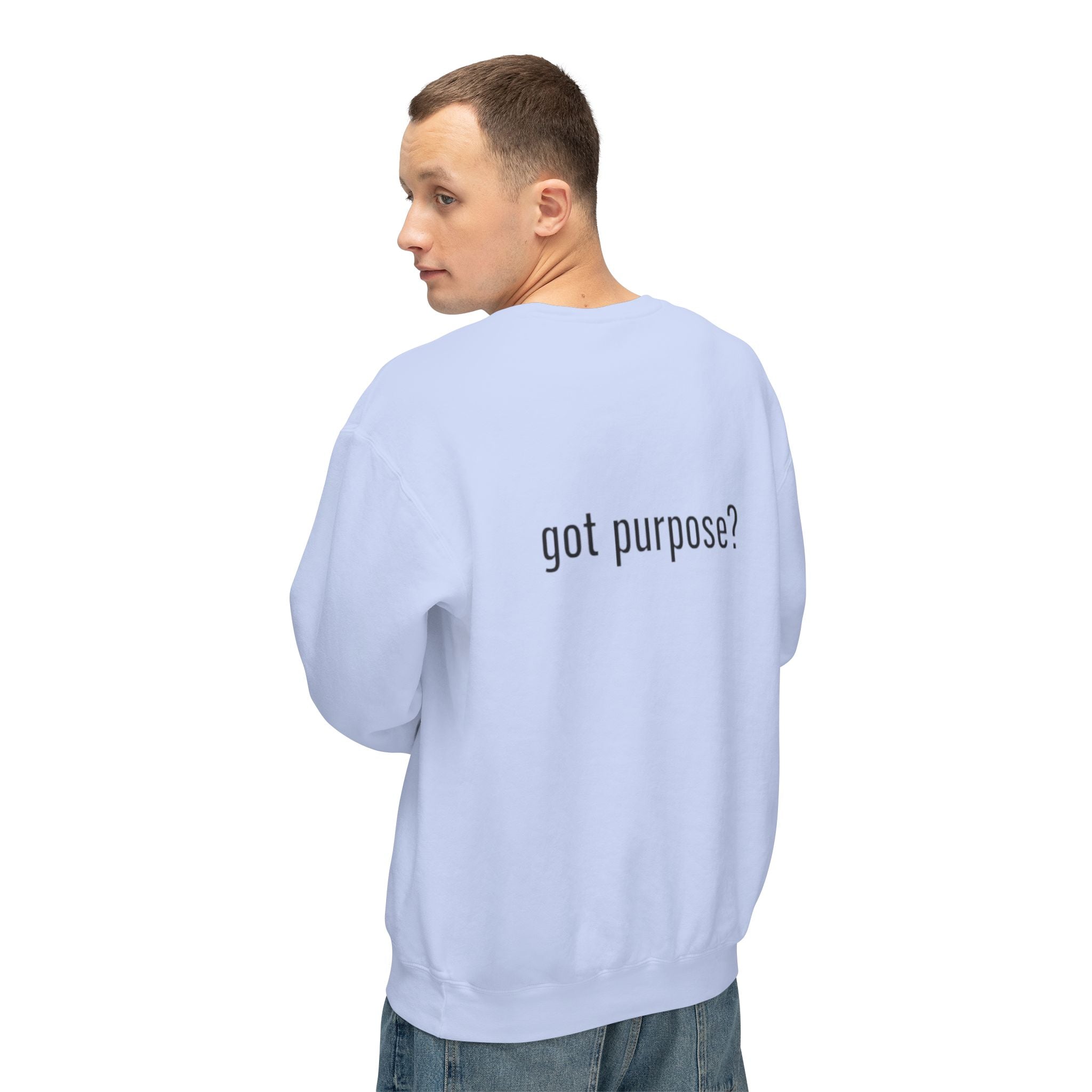 Crewneck Sweatshirt — 'Holistic Vocation' Front + 'got purpose?' Back Minimal Motivational Pullover