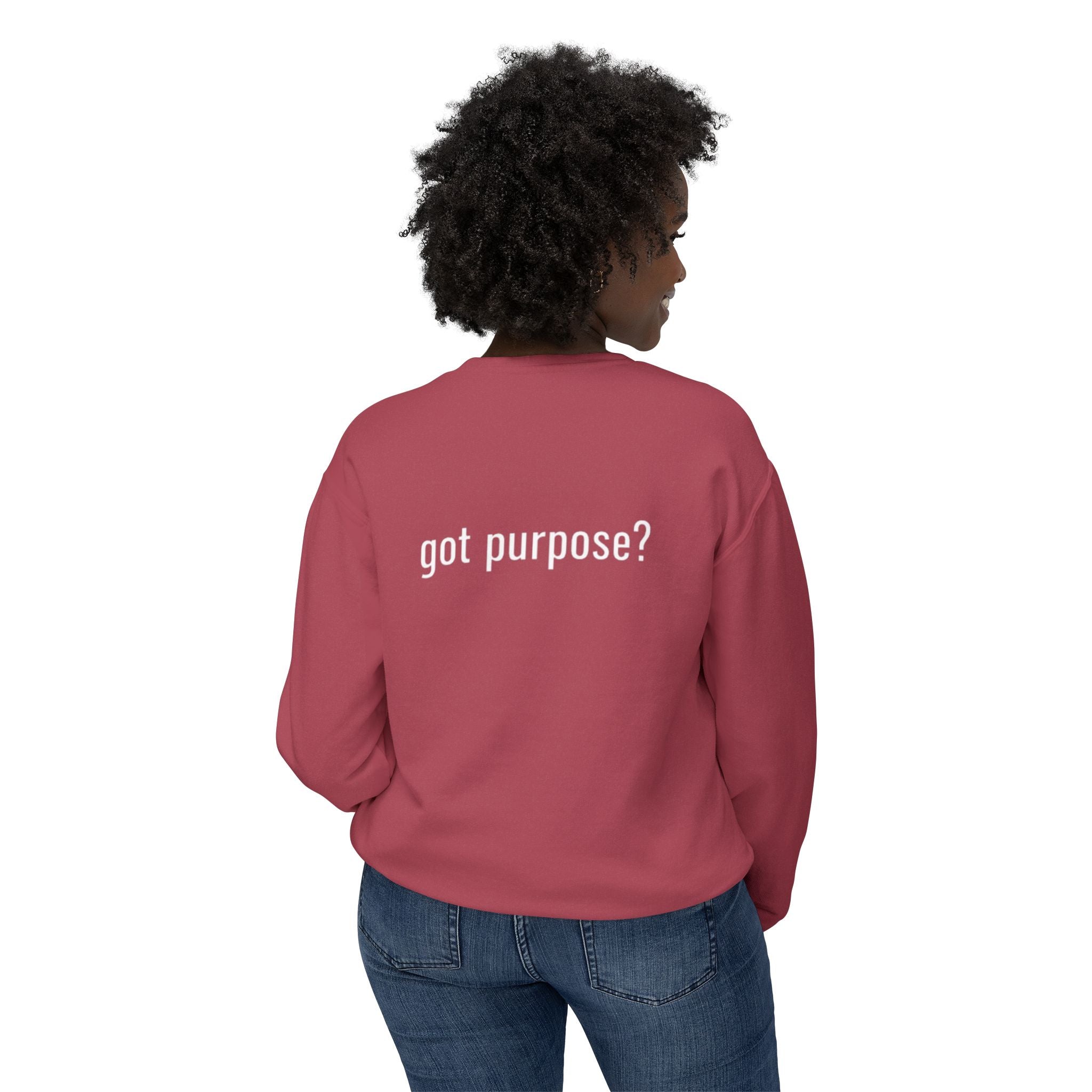 Crewneck Sweatshirt — 'Holistic Vocation' Front + 'got purpose?' Back Minimal Motivational Pullover